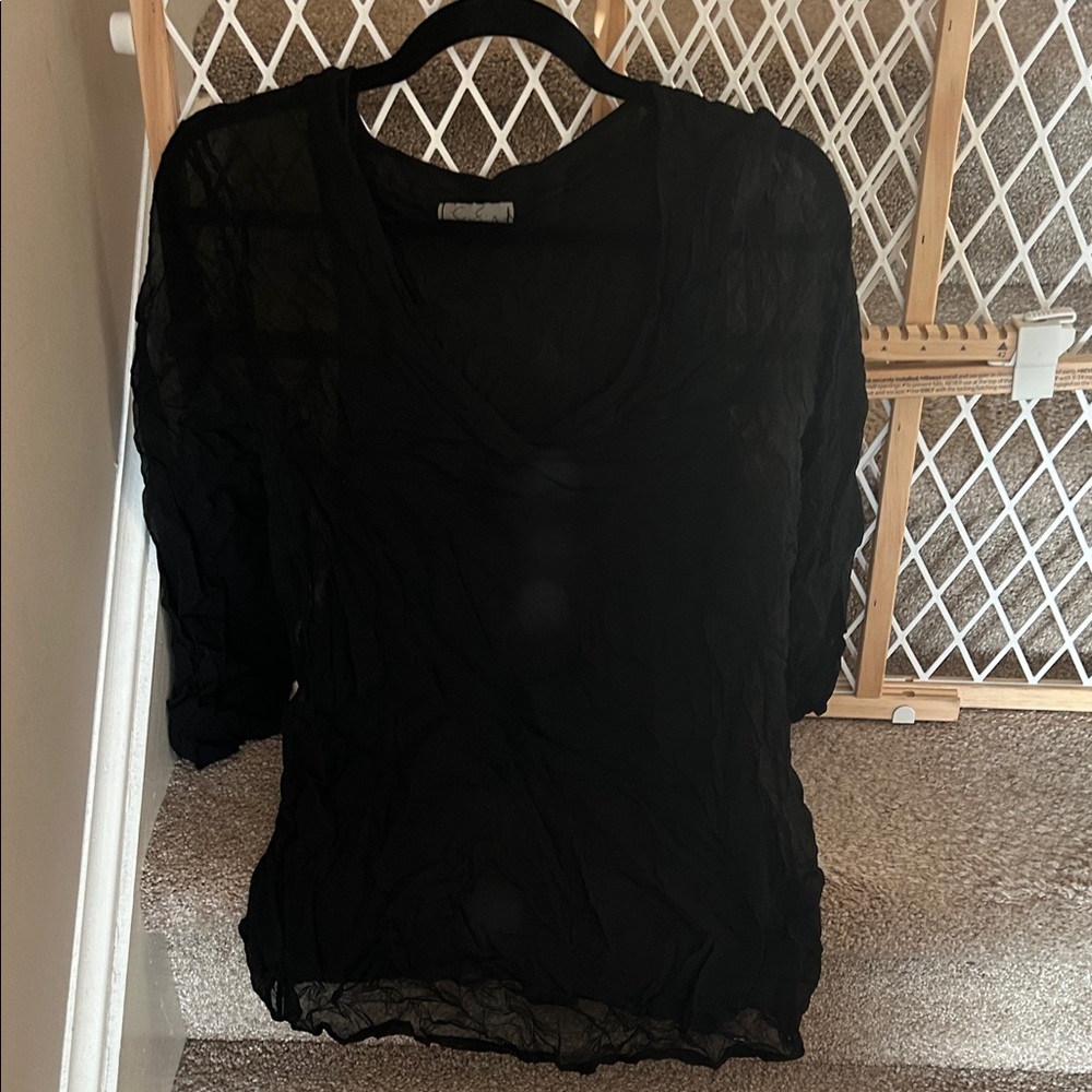 Black Sheer V-Neck Blouse - Unbranded